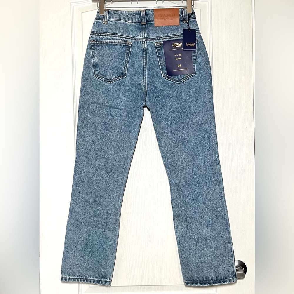 NWT Cavalli Class High Rise Cropped Straight Leg Jeans Sz 24 Y2K Retro Designer - Picture 4 of 16